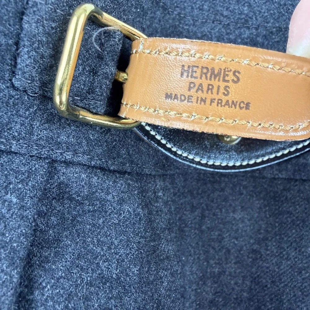 Hermes Skirt Womens 44 Gray Wool High Waist Belted‎ Pencil France Paris Designer